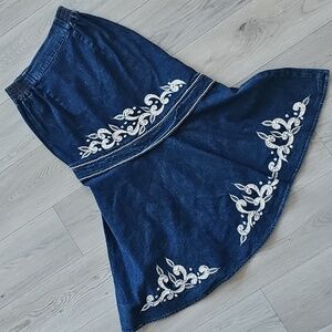 Vintage Jazzino Rodeo Western Cowgirl Embellished Flare Denim Skirt, Med‎